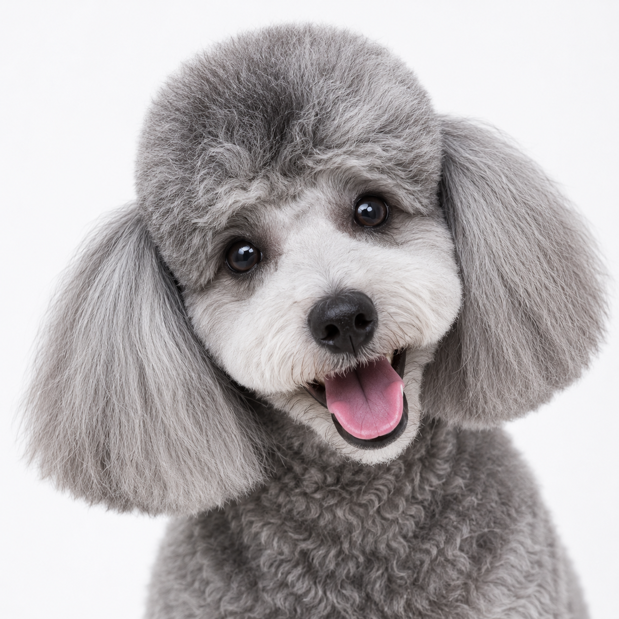 Grey poodle with a fresh breed cut by a Marlton, NJ dog groomer