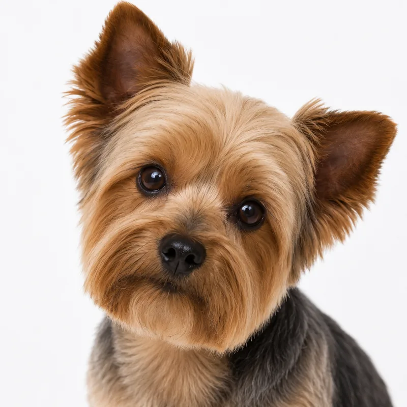 Illustrated portrait of a Yorkshire Terrier with a tidy face trim
